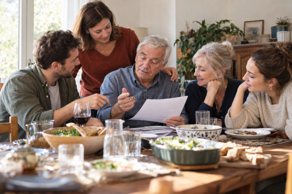 Homme âgé aidant sa famille et conservant son rôle familial de personne responsable